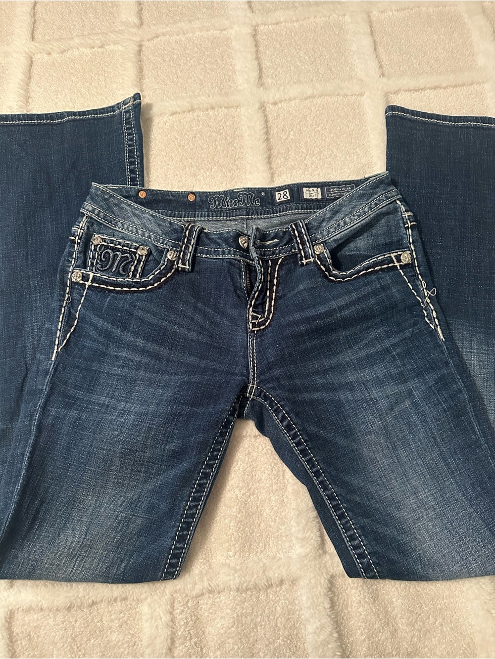 Miss Me Medium Blue Bootcut Jeans with Contrast Stitching
